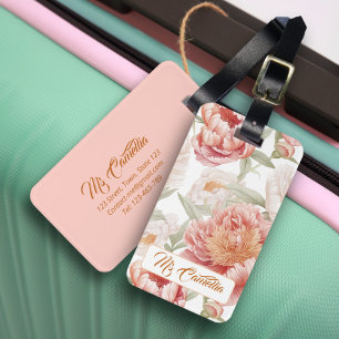 Elegante Bontanical van Big Camellia Roze Pastel Bagagelabel
