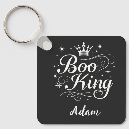 Elegante "Boo King" naam Halloween kalligrafie Sleutelhanger (Voorkant)