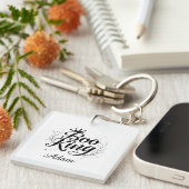 Elegante "Boo King" naam Halloween kalligrafie Sleutelhanger (Voorkant Rechts)