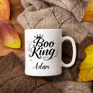 Elegante "Boo King" Naam Halloween Zwart en Wit Mok