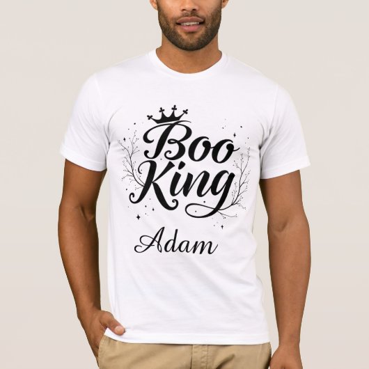 Elegante "Boo King" Naam Halloween Zwart en Wit T-shirt (Voorkant)