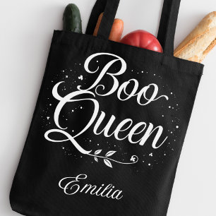 Elegante Boo Queen Naam Halloween Zwart en Wit Tote Bag