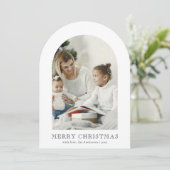 Elegante boog 1 foto groene kerst wenskaart kaart (Staand voorkant)