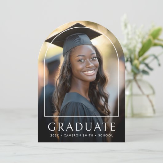 Elegante boog afstuderen foto Dank u kaart (Staand voorkant)