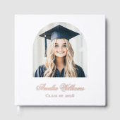 Elegante boog afstuderen foto naam klasse wit echt gastenboek (Voorkant)