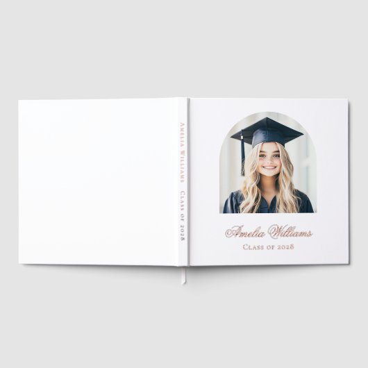 Elegante boog afstuderen foto naam klasse wit echt gastenboek (Volledig)