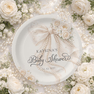 Elegante Boog Bloemen Baby Shower Papieren Bordje