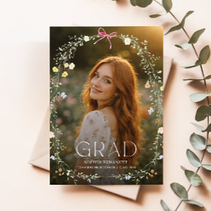Elegante Boog Bloemen Foto Afstudeeraankondiging Briefkaart