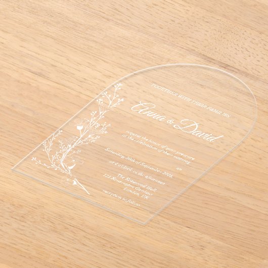 Elegante Boog Bloemen Huwelijksuitnodiging Acryl Uitnodigingen (Laagn)