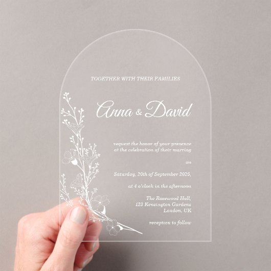 Elegante Boog Bloemen Huwelijksuitnodiging Acryl Uitnodigingen (Insitu (Draagbaar))