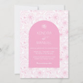 Elegante Boog Bloemen Toile Blush Roze Huwelijk Kaart (Voorkant)