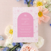 Elegante Boog Bloemen Toile Blush Roze Huwelijk
