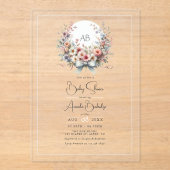 Elegante boog bloemenmonogram Baby shower Acryl Uitnodigingen (Voorkant)