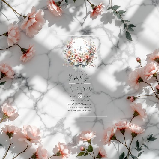 Elegante boog bloemenmonogram Baby shower Acryl Uitnodigingen
