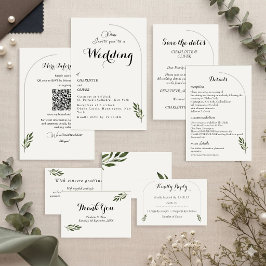Elegante Boog Botanische Groene Huwelijksuitnodigi Kaart