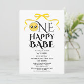 Elegante Boog Eén Gelukkig Baby Meisje Eerste Verj Kaart (Staand voorkant)