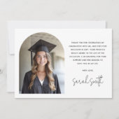 Elegante boog eenvoudig klassiek wit foto afstuder bedankkaart (Voorkant)