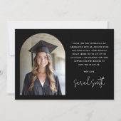 Elegante boog eenvoudig klassiek zwart foto afstud bedankkaart (Voorkant)