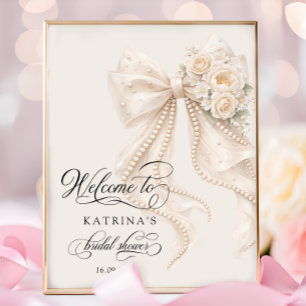 Elegante Boog en Parel Bruiloft Feest Welkom Poster