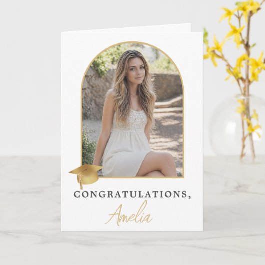 Elegante Boog Foto Afstuderen Gefeliciteerd Kaart (Gele Bloem)
