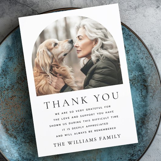 Elegante boog foto begrafenissympathie bedankkaart