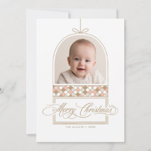 Elegante Boog Foto Beige Kerstkaart