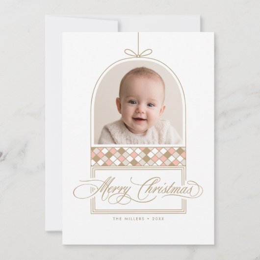 Elegante Boog Foto Beige Kerstkaart (Voorkant)