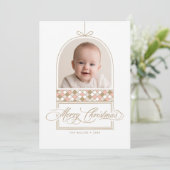 Elegante Boog Foto Beige Kerstkaart (Staand voorkant)