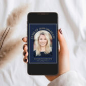 Elegante boog foto blauw goud Afstuderen Aankondiging