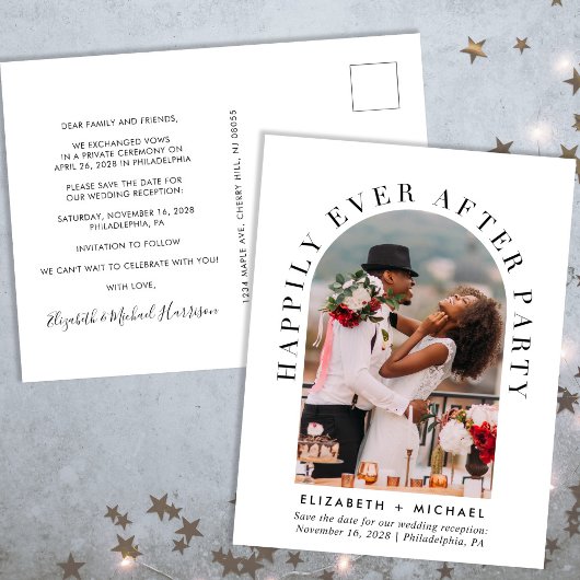 Elegante boog foto bruiloft receptie Opslaan van d Aankondigingskaart