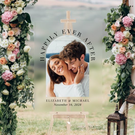 Elegante boog foto bruiloft welkom acryl bord