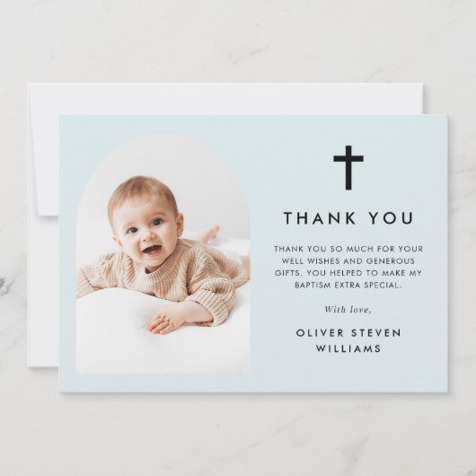 Elegante boog foto doop bedankkaart (Voorkant)