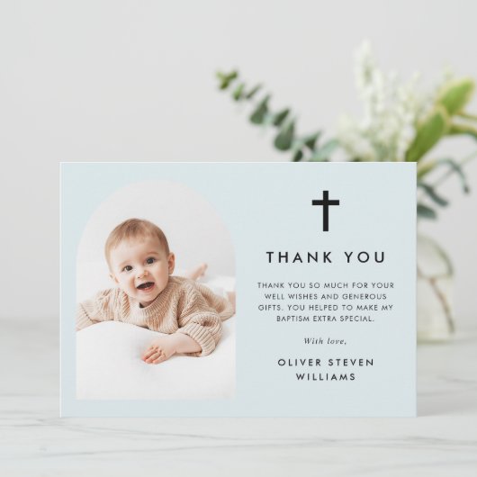 Elegante boog foto doop bedankkaart (Staand voorkant)