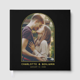 Elegante Boog Foto Gouden Folie Typografie Huwelij Gastenboek