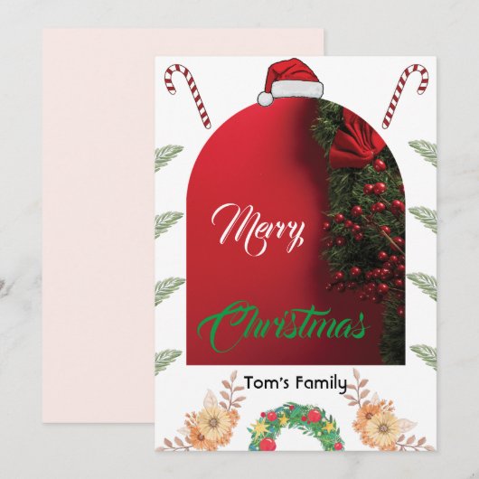 Elegante boog foto groen gebladerte vrolijk kerstf feestdagenkaart (Voorkant / Achterkant)