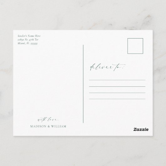 Elegante boog foto groene bruiloft dank u briefkaart (Achterkant)