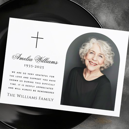 Elegante boog foto kruis begrafenis sympathie bedankkaart