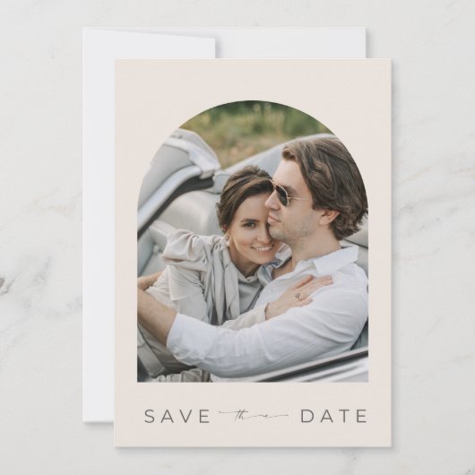 Elegante boog foto moderne bruiloft save the date (Voorkant)