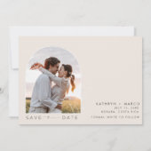 Elegante boog foto moderne bruiloft save the date (Achterkant)