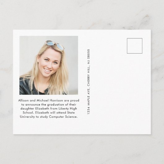 Elegante boog foto Paarse Afstuderen Aankondigingskaart (Achterkant)