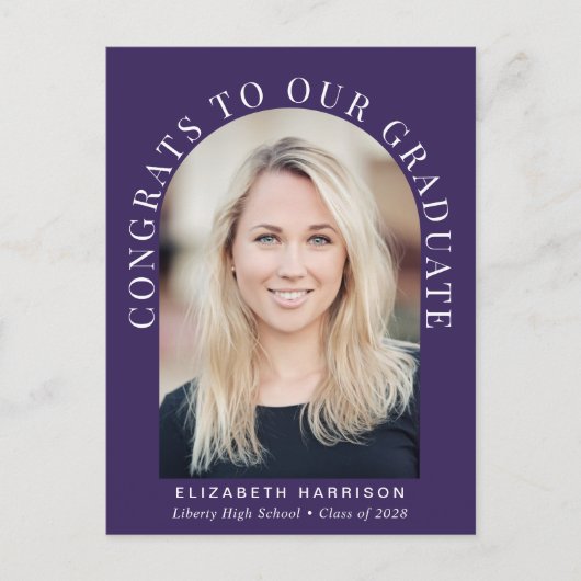 Elegante boog foto Paarse Afstuderen Aankondigingskaart (Voorkant)