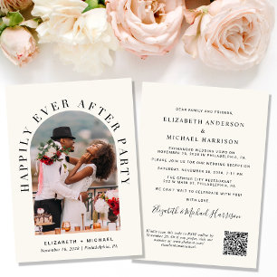 Elegante Boog Foto QR Code Crème Trouwreceptie Kaart