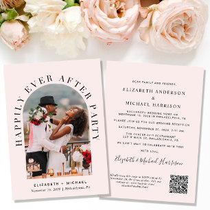 Elegante Boog Foto QR Code Roze Trouwreceptie Kaart