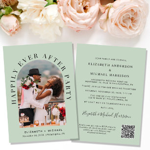 Elegante Boog Foto QR Code Sage Trouwreceptie Kaart