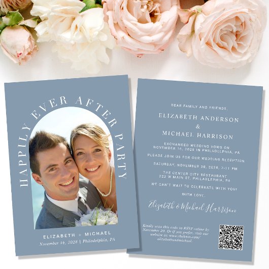 Elegante Boog Foto QR Code Trouwreceptie Kaart