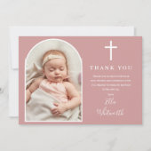 Elegante boog foto stoffig Roos roze doop Bedankkaart (Voorkant)