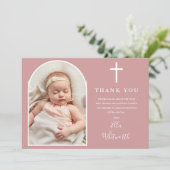Elegante boog foto stoffig Roos roze doop Bedankkaart (Staand voorkant)