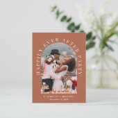 Elegante boog foto terracotta huwelijksreceptie uitnodiging briefkaart (Staand voorkant)