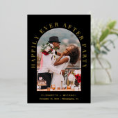 Elegante boog foto trouwreceptie zwart goud folie uitnodiging (Staand Voorkant)