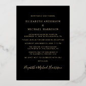 Elegante boog foto trouwreceptie zwart goud folie uitnodiging (Achterkant)